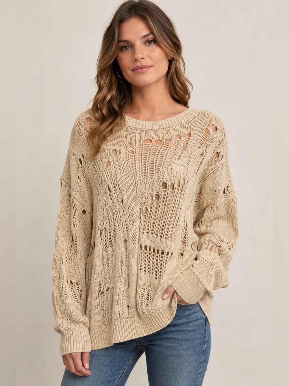 Zara OVERSIZED OPENWORK KNIT
SWEATER.
